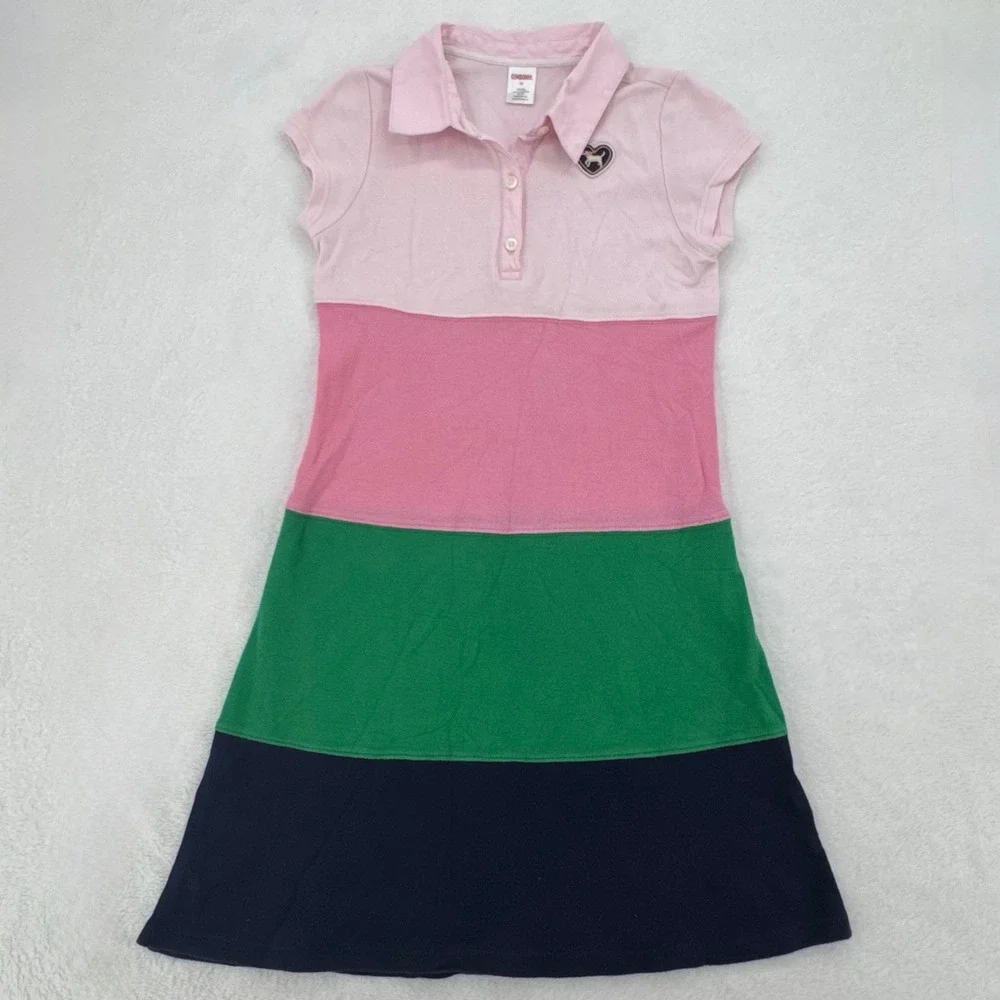Gymboree Polo Dress Girls Size 10 Colorblock Pink Green Navy Heart Dog Patch